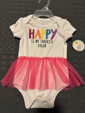 Happy Is My Favorite Color Baby Tutu Onesie - White with Pink Tulle 9 mos
